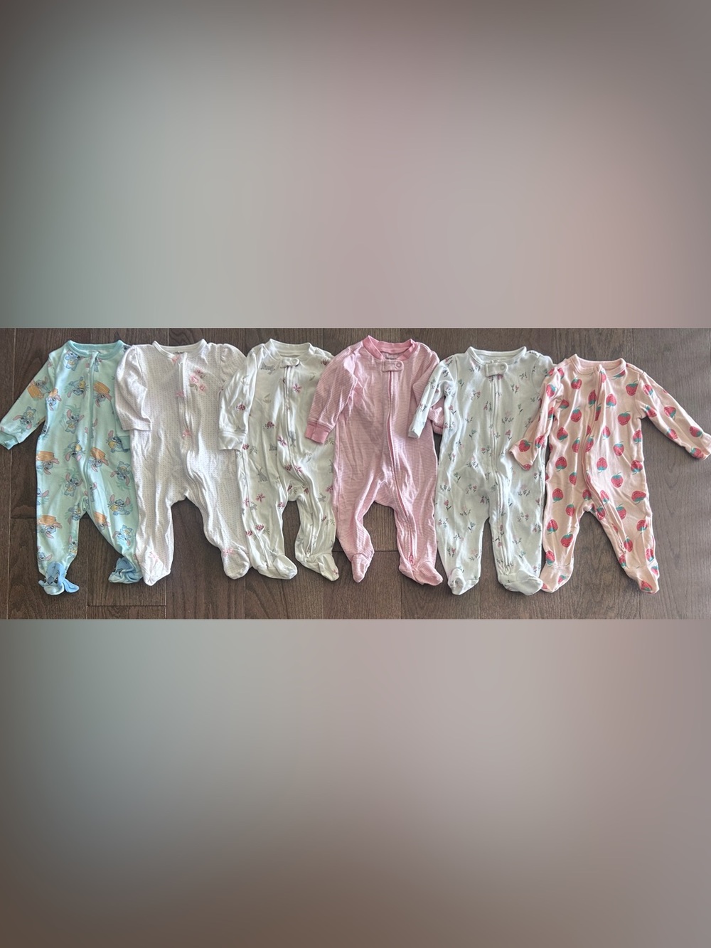 Lot of 6 Size 3-6 month/6 month Babt Girl's Zippered Sleepers